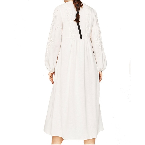 SOLD! Zara Embroidered Puffed Sleeve Linen Dress - Picture 4 of 8
